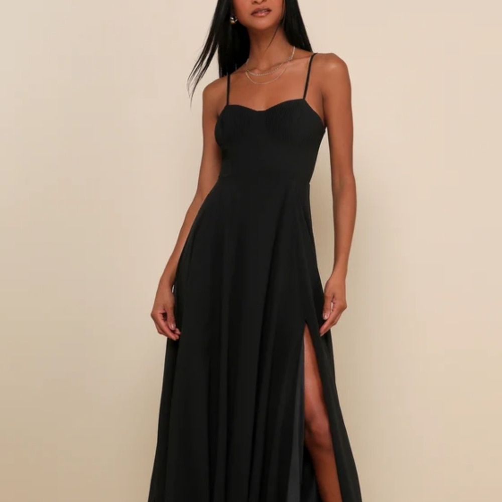 Lulus Cause for Commotion Black Pleated Bustier Maxi Dress